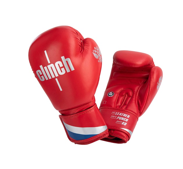 Перчатки боксерские Clinch Olimp Plus красные или синие (вес 10 унций) кожа C-155